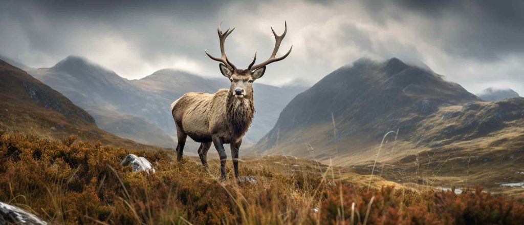 A Red Deer stag near Beinn Eighe, showcasing the natural wildlife often seen by visitors exploring NC500 Gairloch attractions.