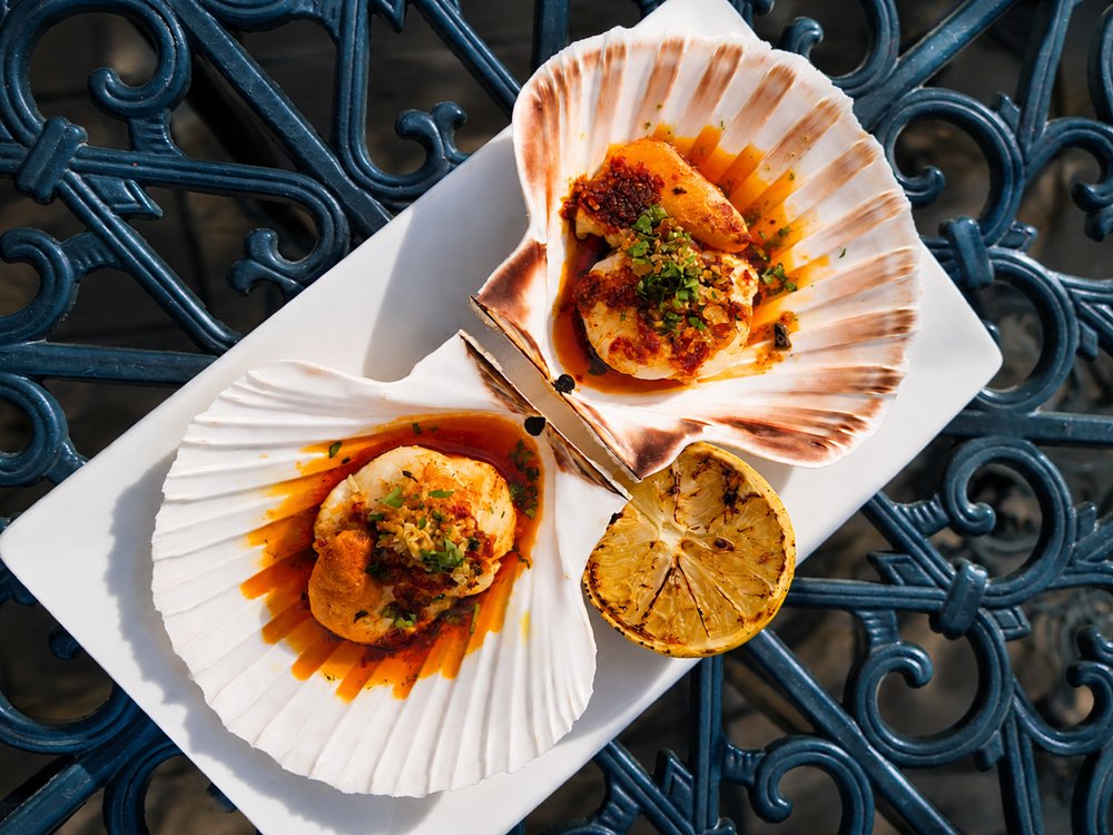 Hand caught local scallops, on the Specials menu at The Old Inn